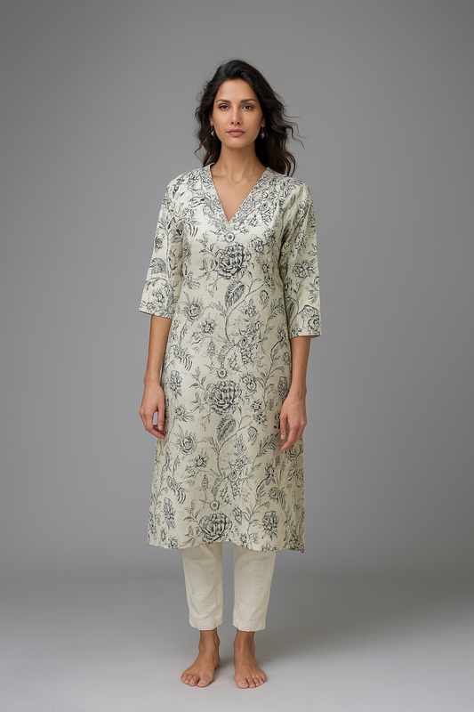 Elegant White Floral Print Kurti