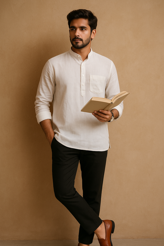 MEN WHITE SHORT KURTA