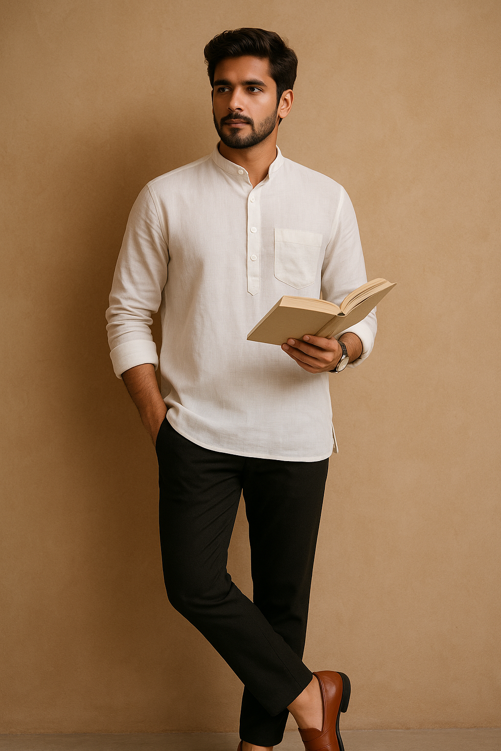 MEN PISTA GREEN SHORT KURTA