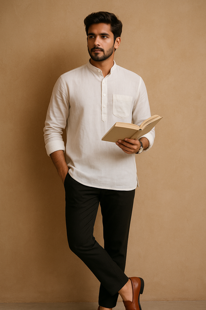 MEN PISTA GREEN SHORT KURTA