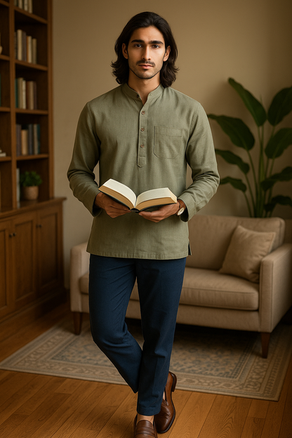 MEN PISTA GREEN SHORT KURTA