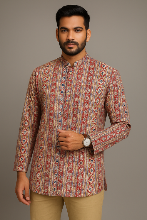 Men’s Multicolor Ajrakh-Inspired Printed Cotton Kurta