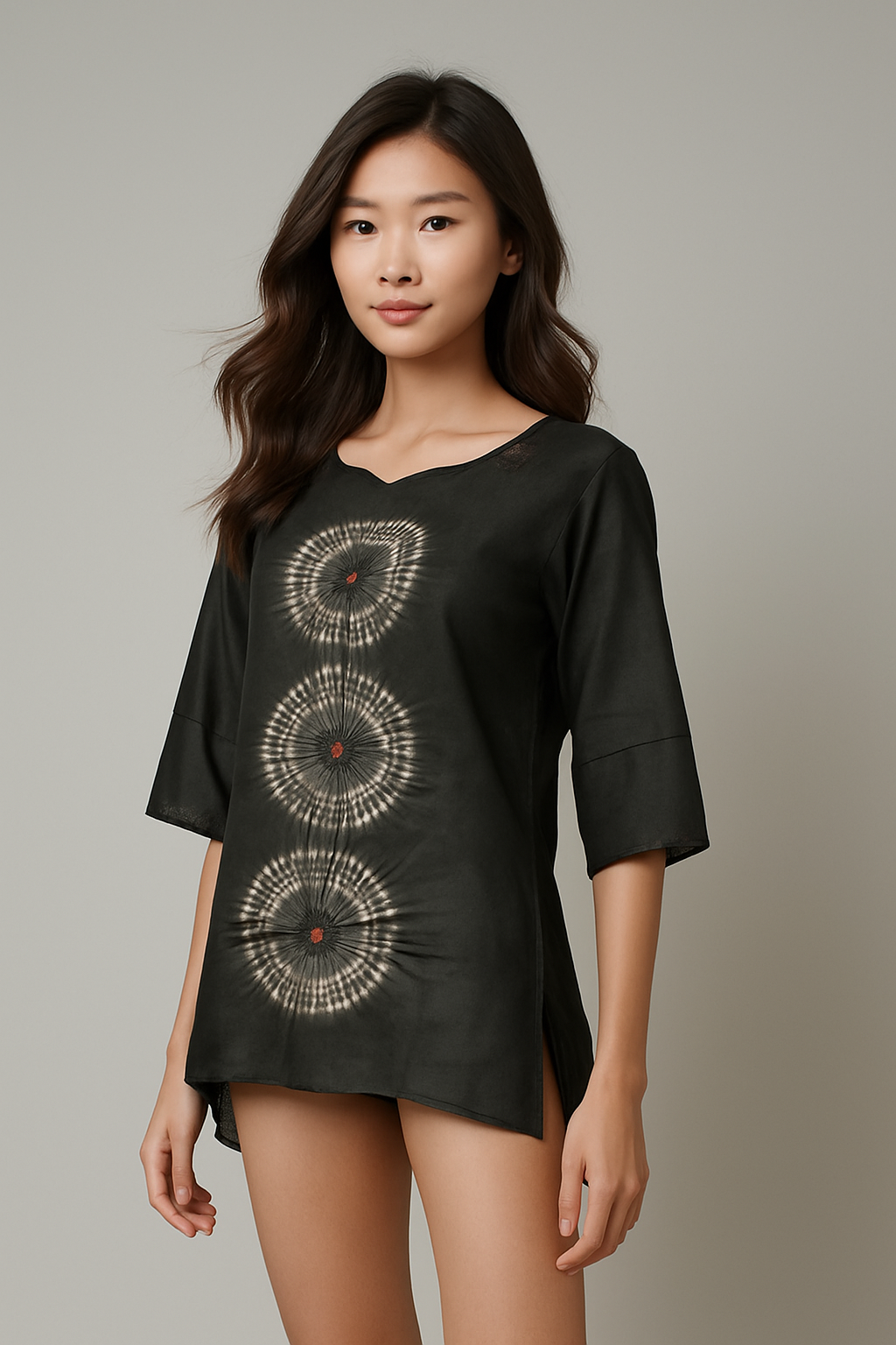Charcoal Black Shibori Dyed Short Kurta