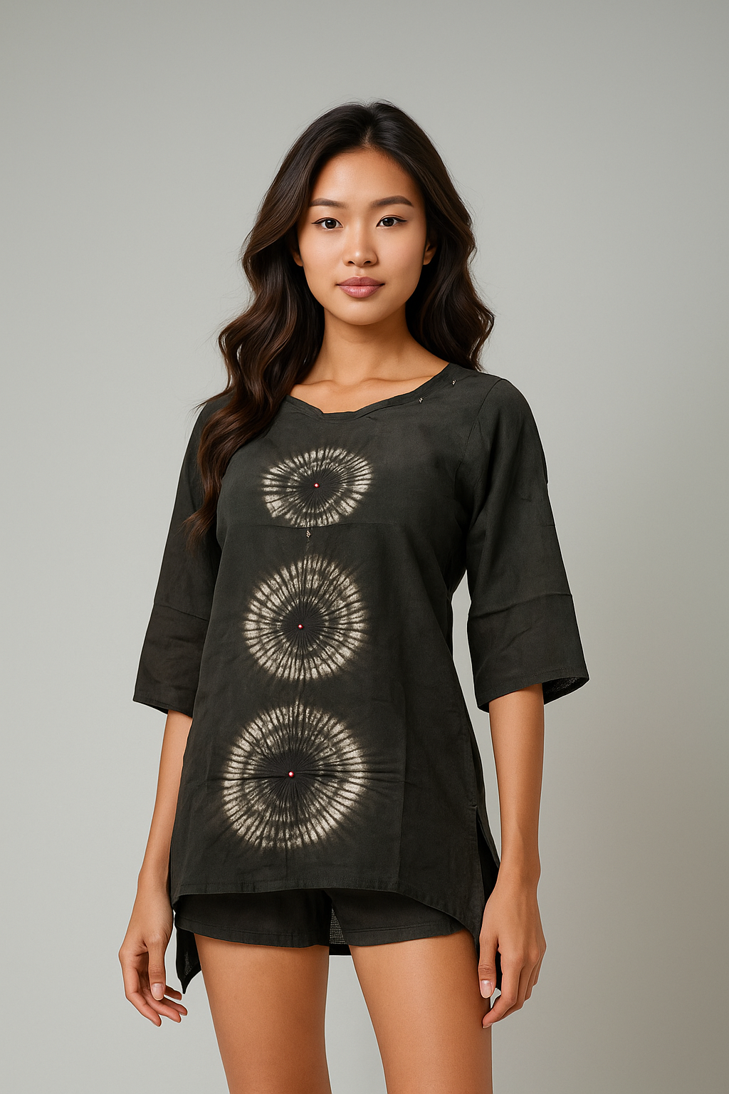Charcoal Black Shibori Dyed Short Kurta