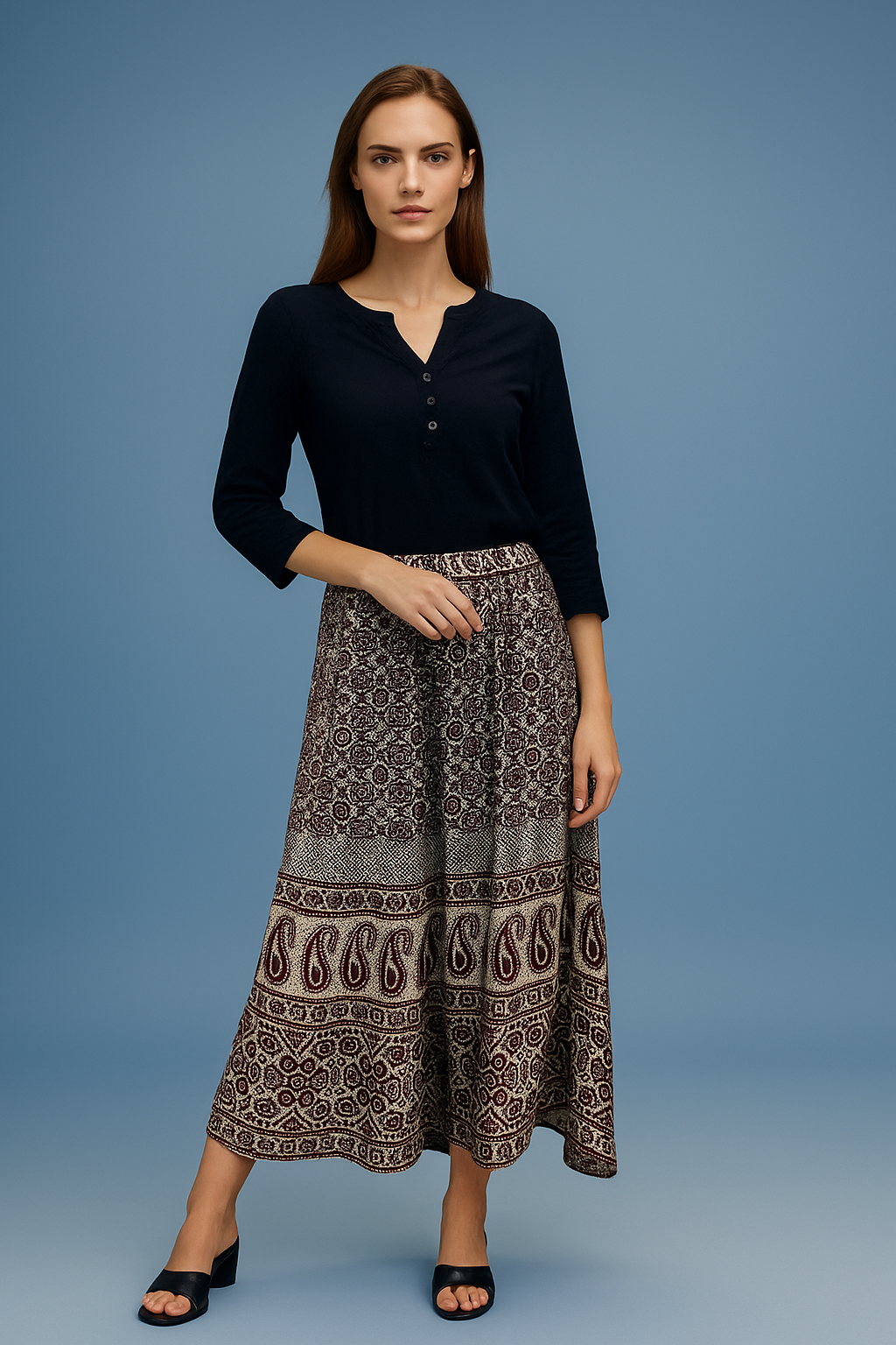 Skirt with Ethnic Print