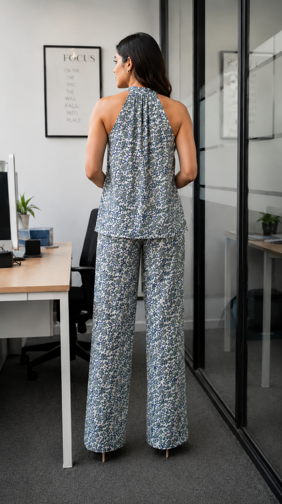 Women Cotton Halter Neck Co-Ord Set | Floral Printed Sleeveless Top & Pants Set | Stylish Summer Co Ord for Women