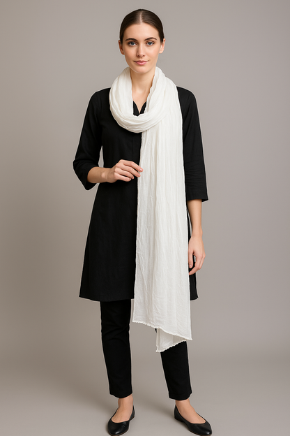 White Cotton Mulmul Dupatta – Lightweight & Timeless