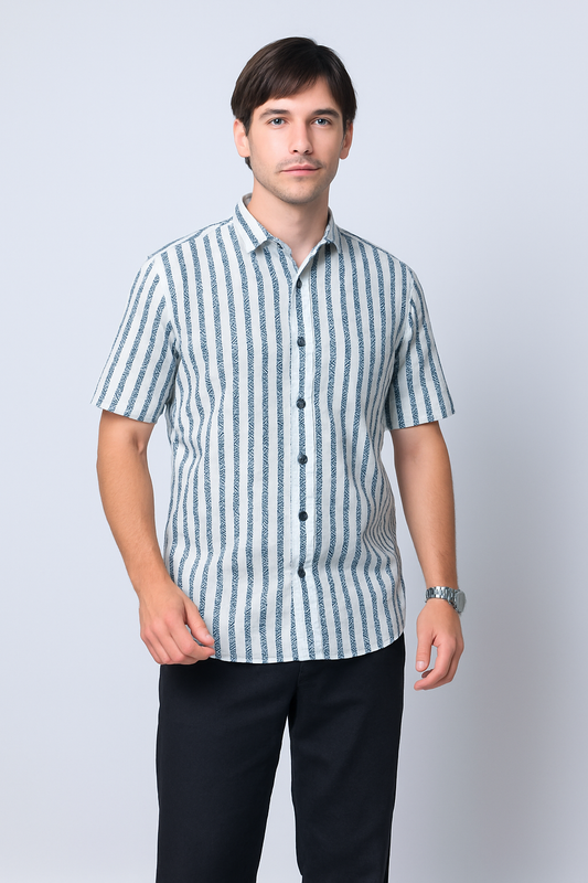 Men's Striped Short-Sleeve Cotton Shirt