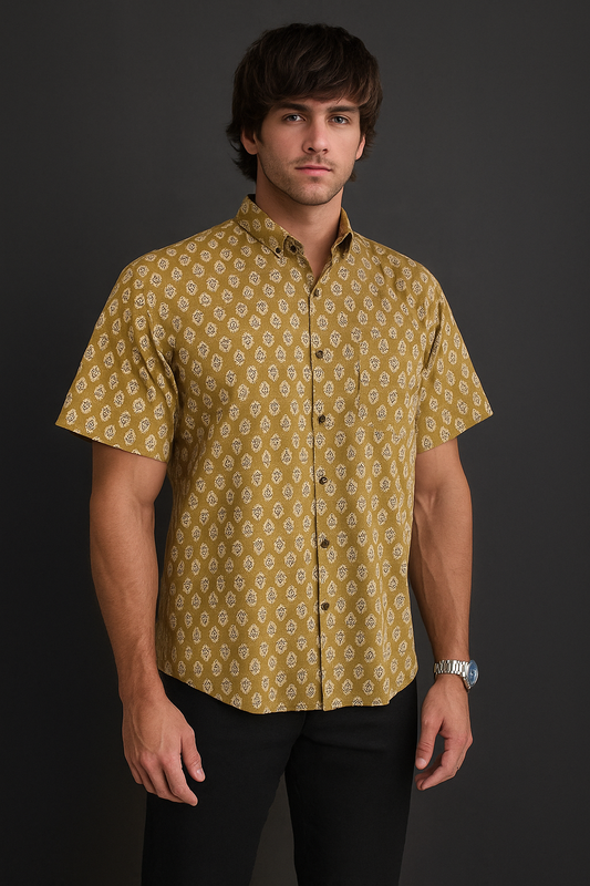 Men’s Ethnic Block Print Cotton Shirt – Earthy Elegance by Natural Fab