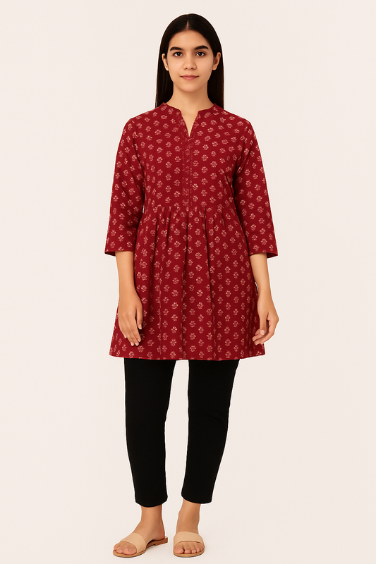 Maroon Cotton Kurti for Women | Natural Fab Ethnic Short Tunic