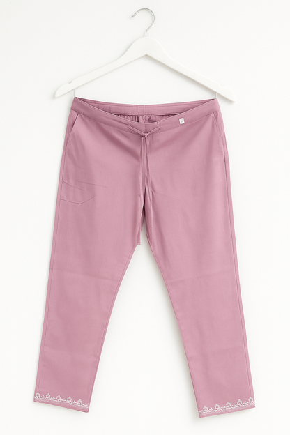 Pastel Mauve Embroidered Cotton Kurti Set with Dupatta – Elegant 3 Piece Ethnic Wear for Women