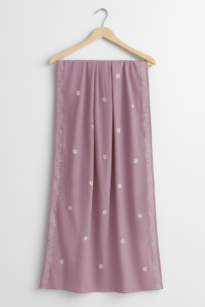 Pastel Mauve Embroidered Cotton Kurti Set with Dupatta – Elegant 3 Piece Ethnic Wear for Women