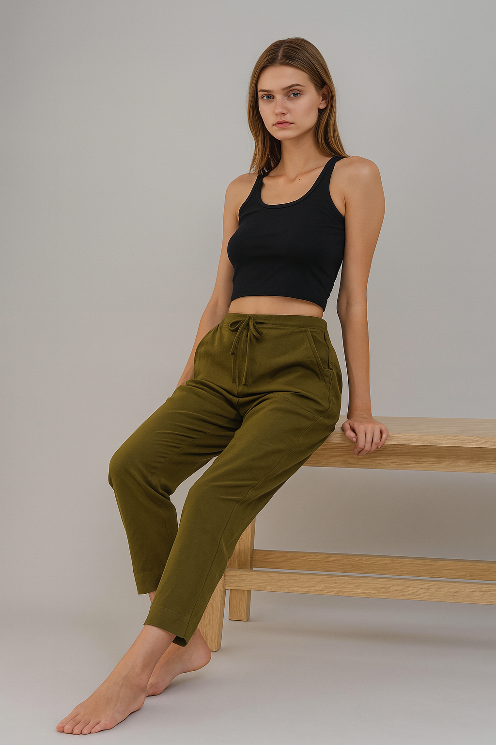 Women Olive Green Khadi Pant