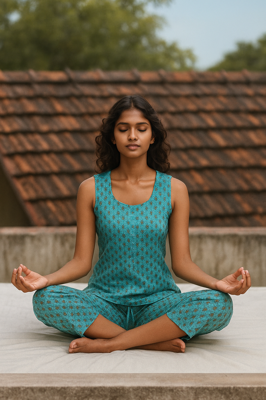 Blue Cotton Printed Co-ord Set for Women