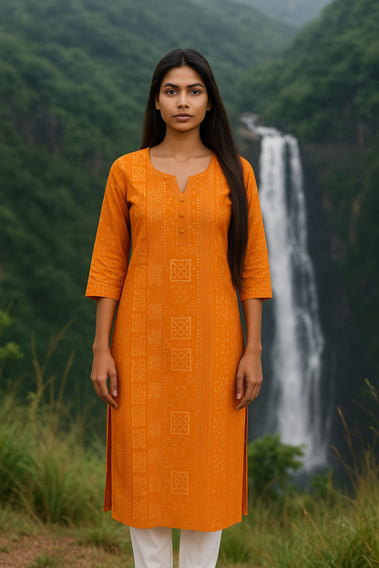 Women’s Khadi Cotton Kurta with Sleeves – Stylish Daily Wear