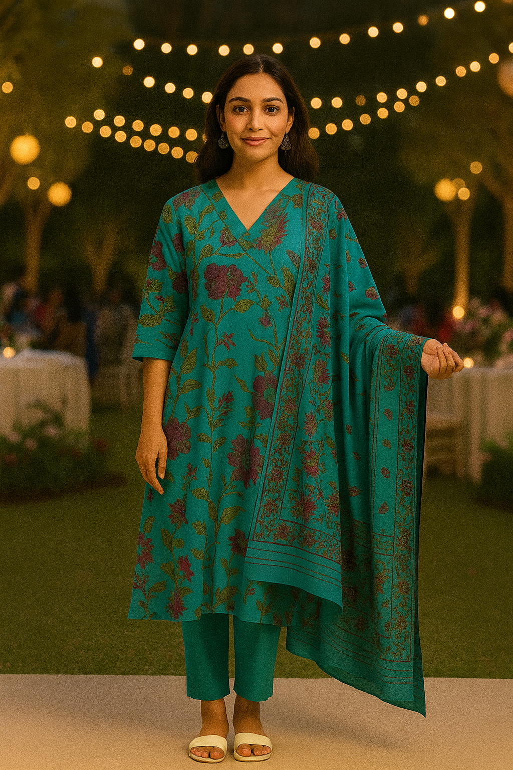 Turquoise Floral Printed Cotton Kurti Set with Dupatta – Elegant Ethnic Wear for Women | Natural Fab