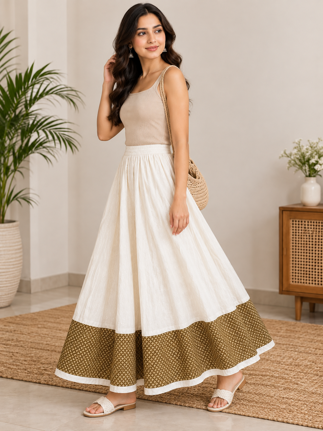 Naturalfab Women’s 100% Cotton Skirt with Lining | Comfortable Breathable Everyday Ethnic Wear