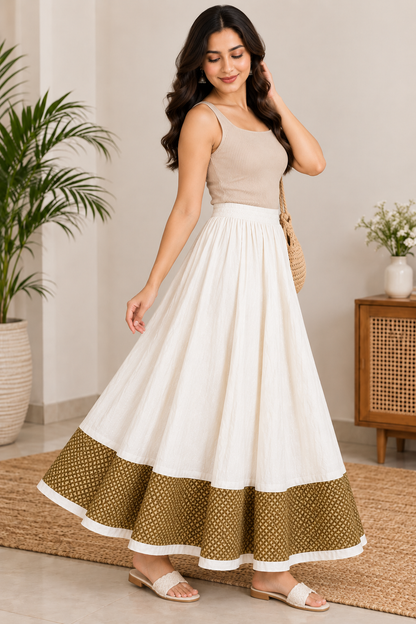 Naturalfab Women’s 100% Cotton Skirt with Lining | Comfortable Breathable Everyday Ethnic Wear
