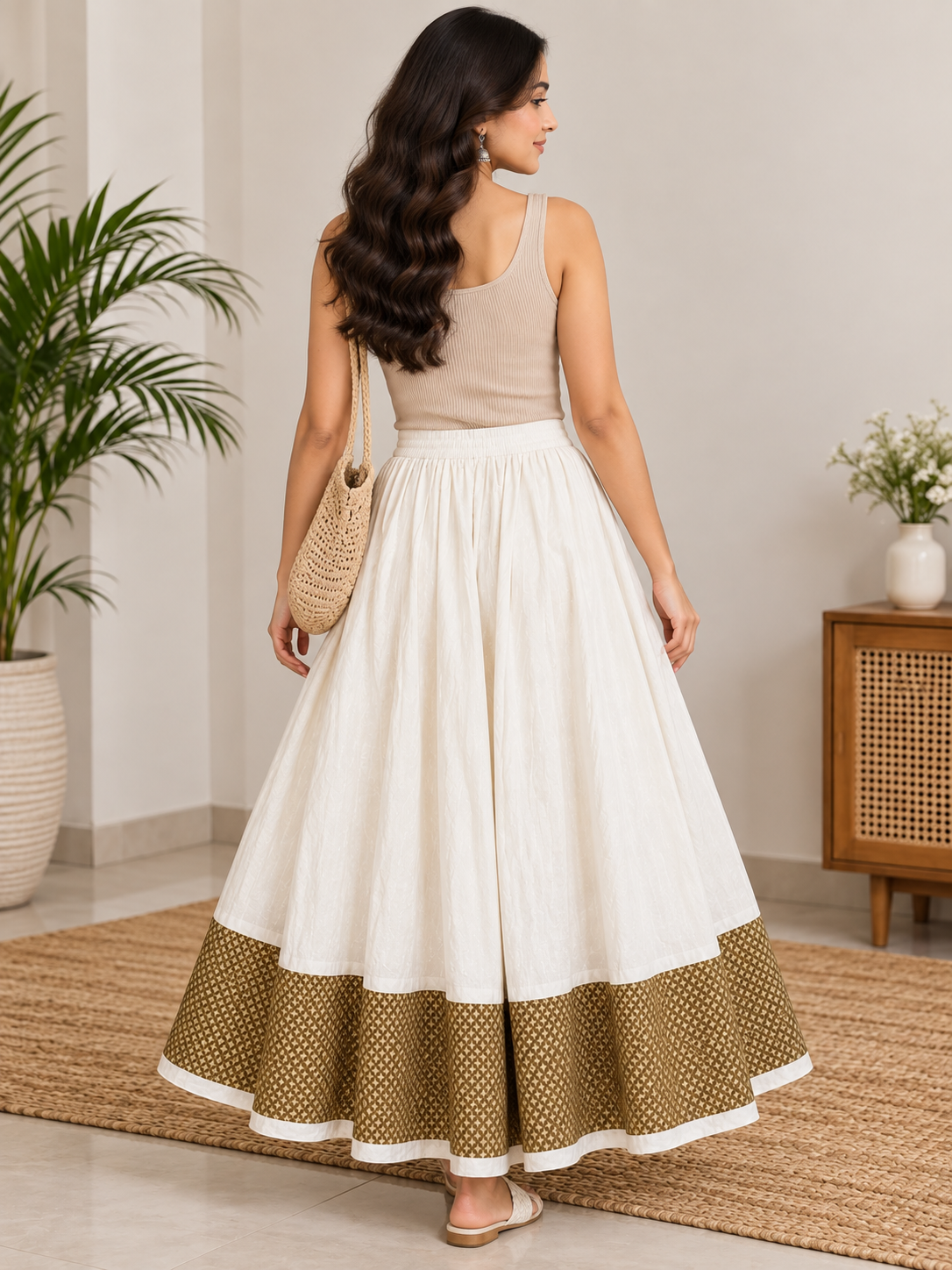 Naturalfab Women’s 100% Cotton Skirt with Lining | Comfortable Breathable Everyday Ethnic Wear