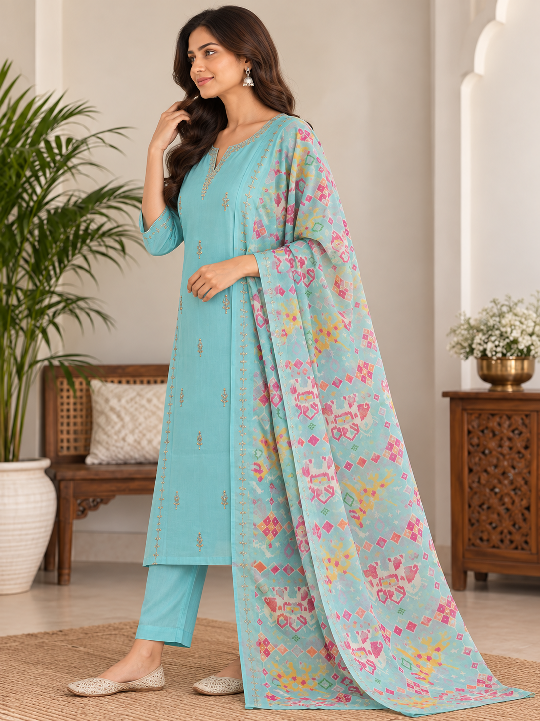 Naturalfab Women’s Chanderi Kurti Set | Elegant Lightweight Ethnic Outfit for Festive & Casual Wear