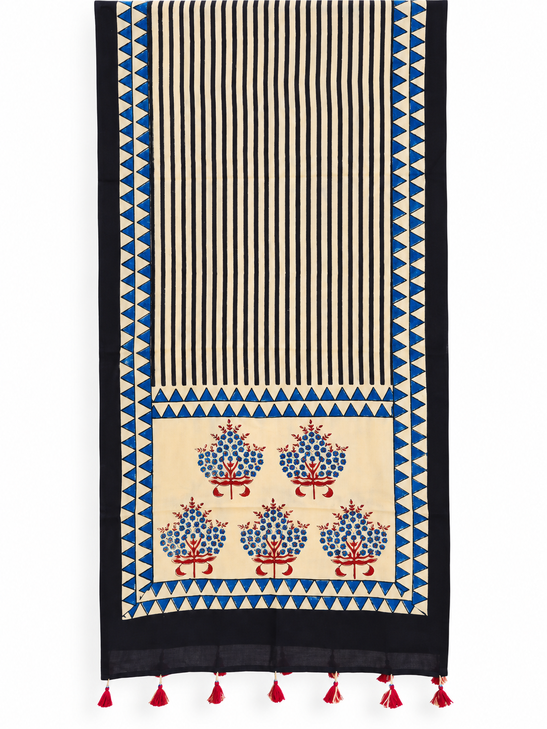 Naturalfab Women’s Beige & Indigo Ajrakh Pure Modal Silk Stole with Tassels