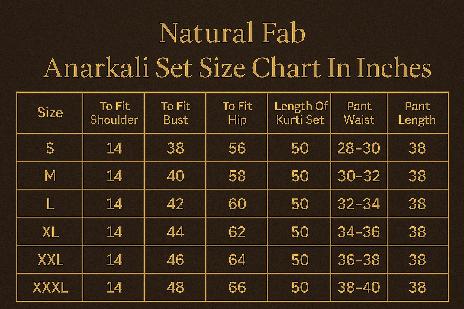 Size chart image