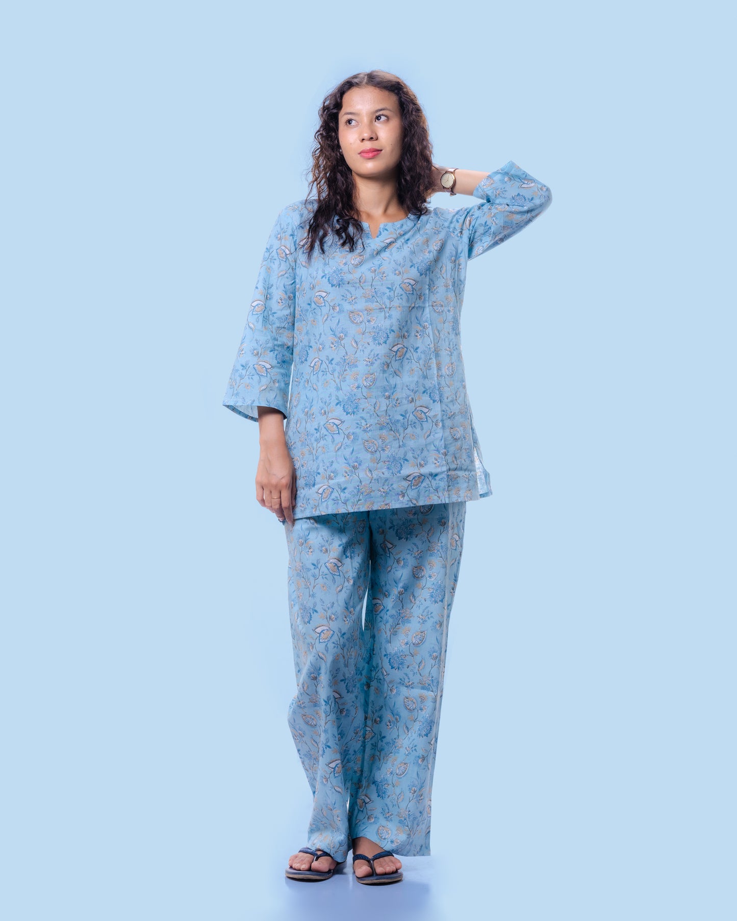 Women's Cotton Night Suit - Elegant Floral Design