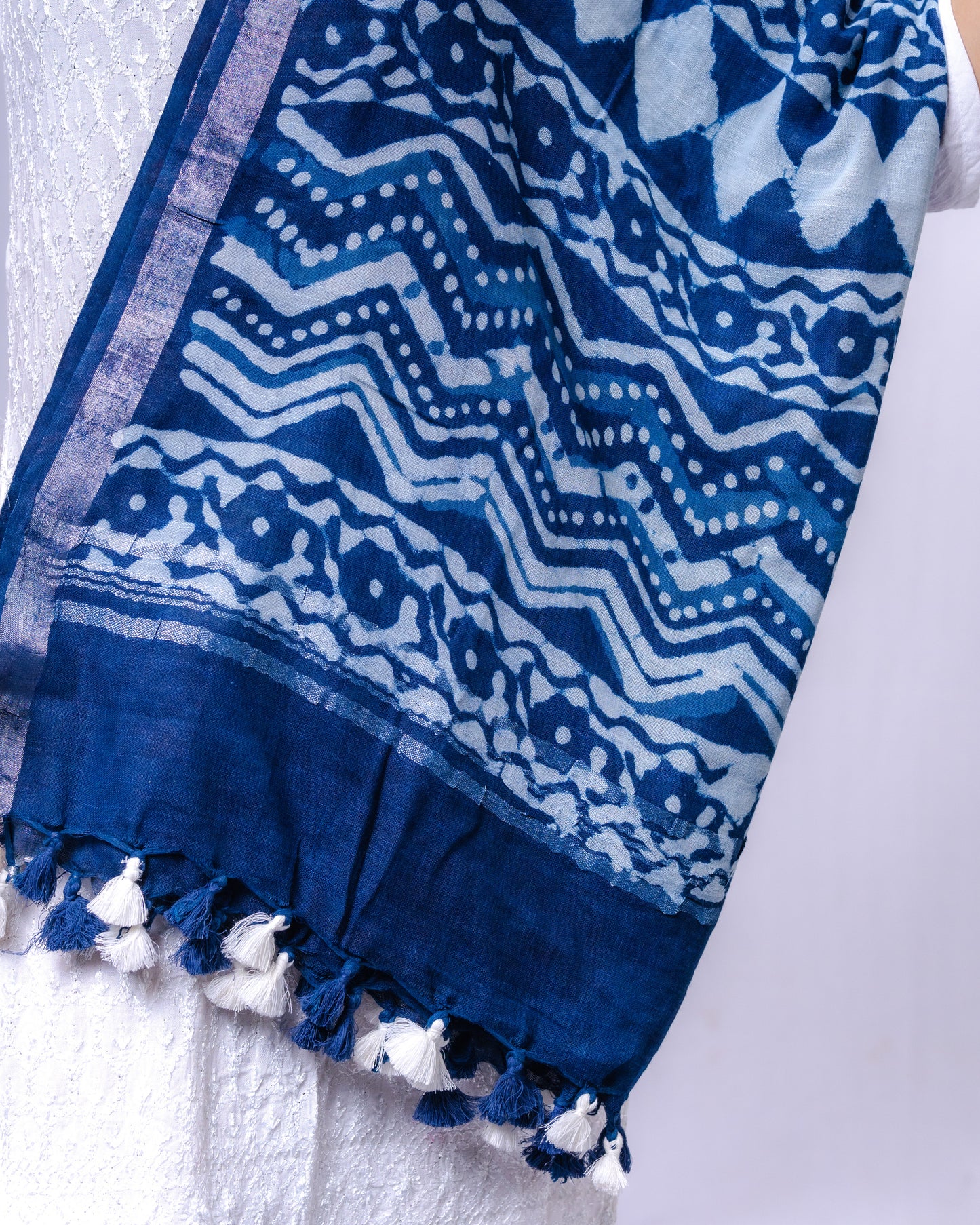 Indigo Essence: Cotton Dupatta in Rich Indigo Hue