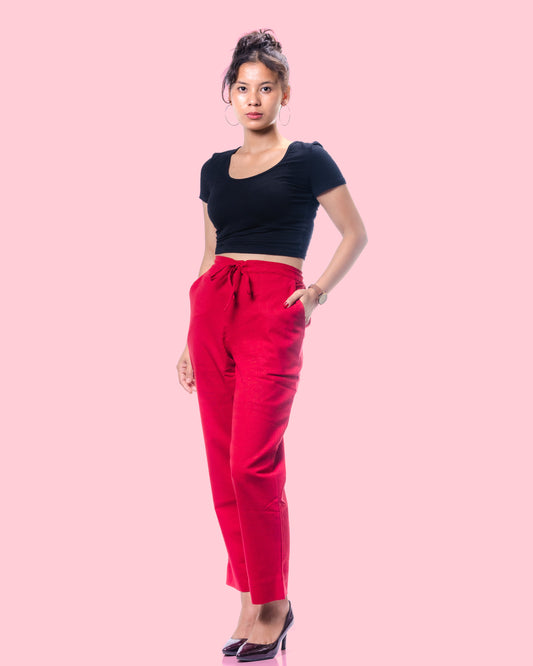 Women Red Khadi Pant