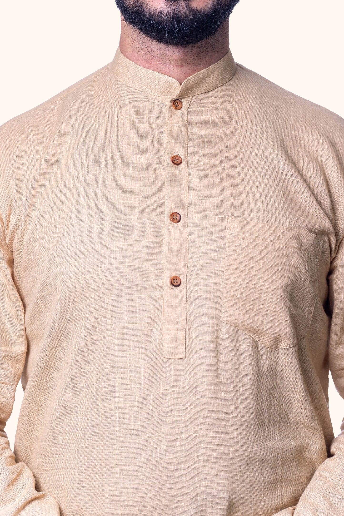 Beige-Men's Short Khadi Kurta – Traditional Style