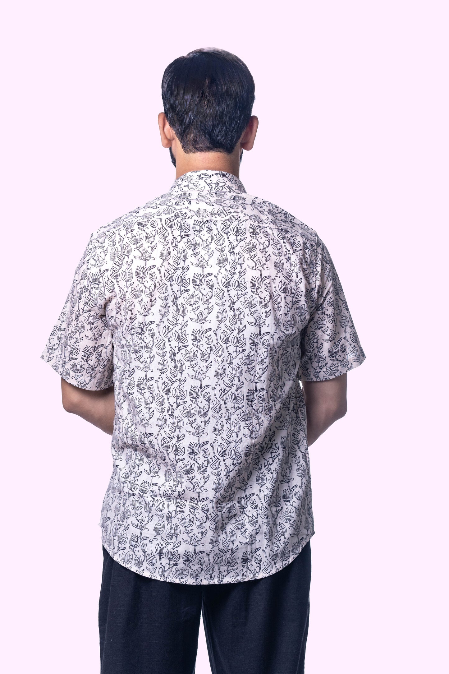 Hand-Block Printed Men's Cotton Shirt flower print