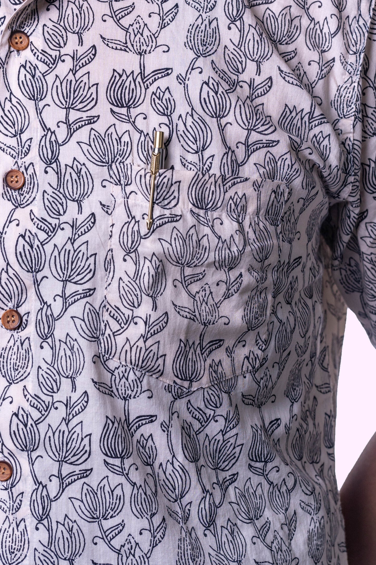 Hand-Block Printed Men's Cotton Shirt flower print