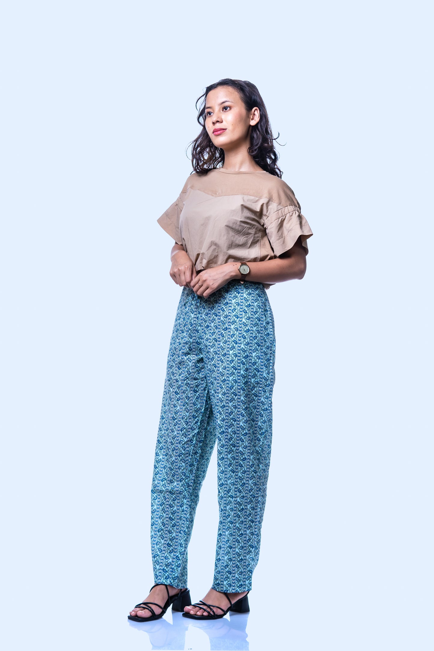 Blue Printed Wide-Leg Pants