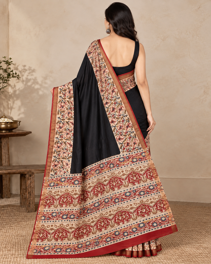 Natural Fab Maheshwari Silk Hand Block Printed Saree with Blouse | 6.30 Metres