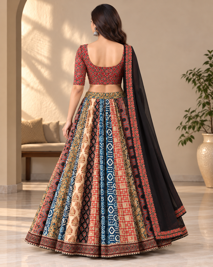 Women's Cotton Kalamkari Print Lehenga Choli Set with Dupatta | Multicolour Ethnic Wear