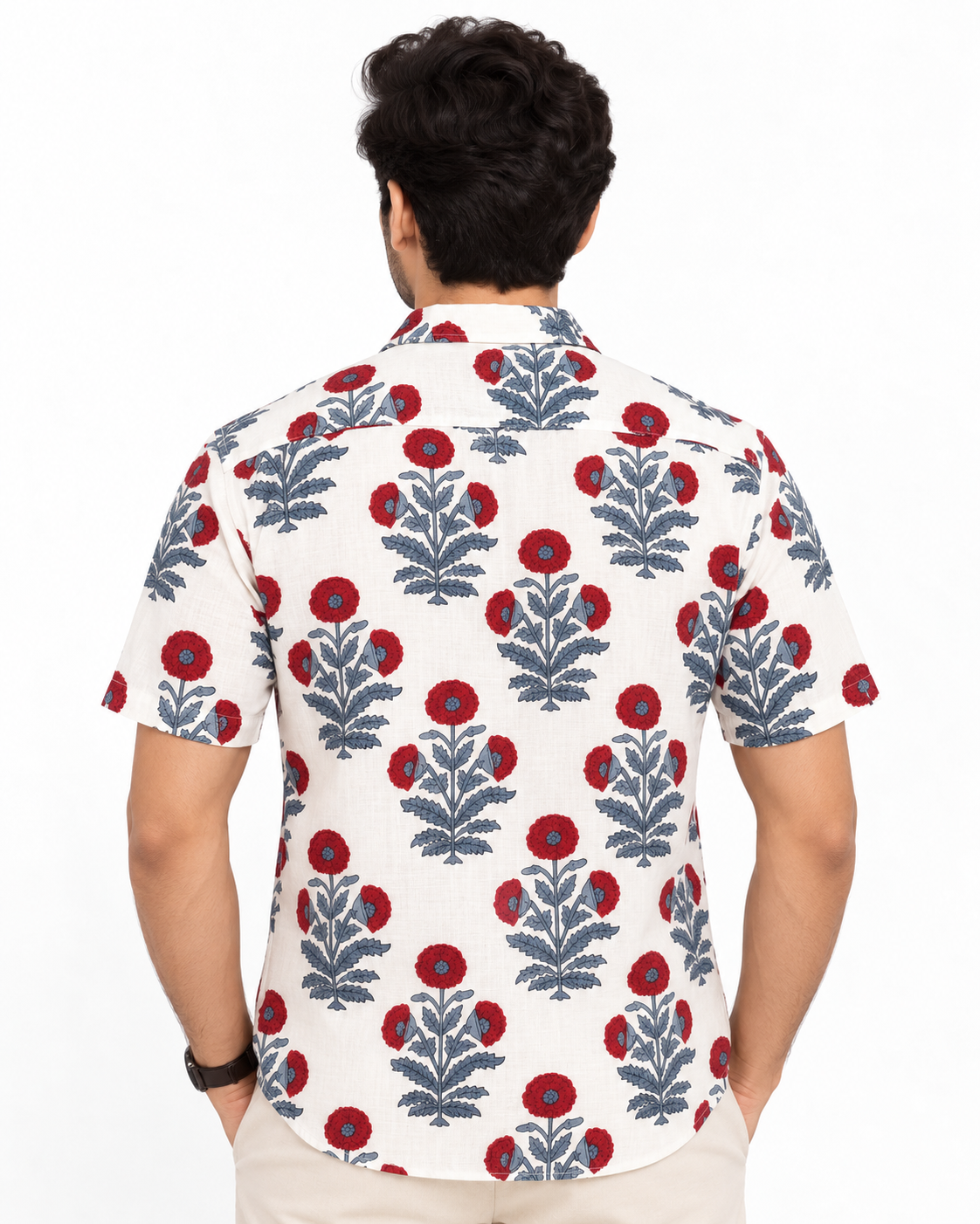 Men’s 100% Pure Cotton Hand Block Printed Half Sleeve Shirt | Floral Casual Shirt with Pocket