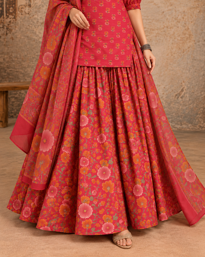 Women’s Cotton Floral Printed Lehenga Set with Kurti & Dupatta | Festive Ethnic Wear
