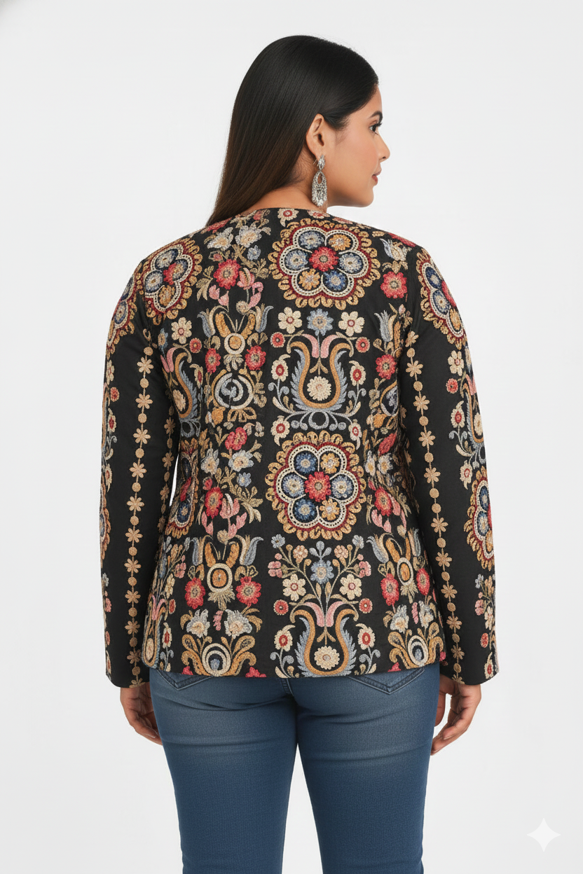Naturalfab Black Multicolour Embroidered Ethnic Jacket for Women