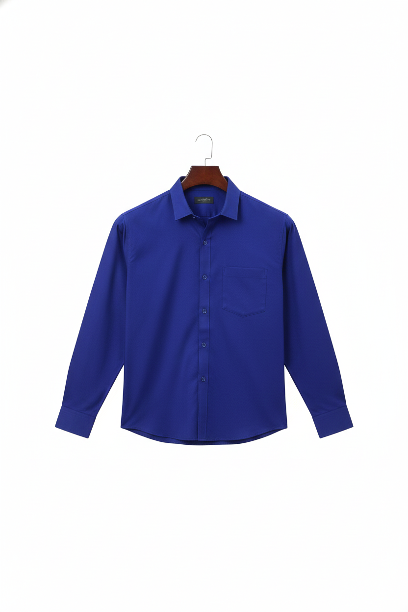 Men’s Royal Blue Cotton Shirt | Premium Solid Formal Shirt for Office & Casual Wear | Natural Fab