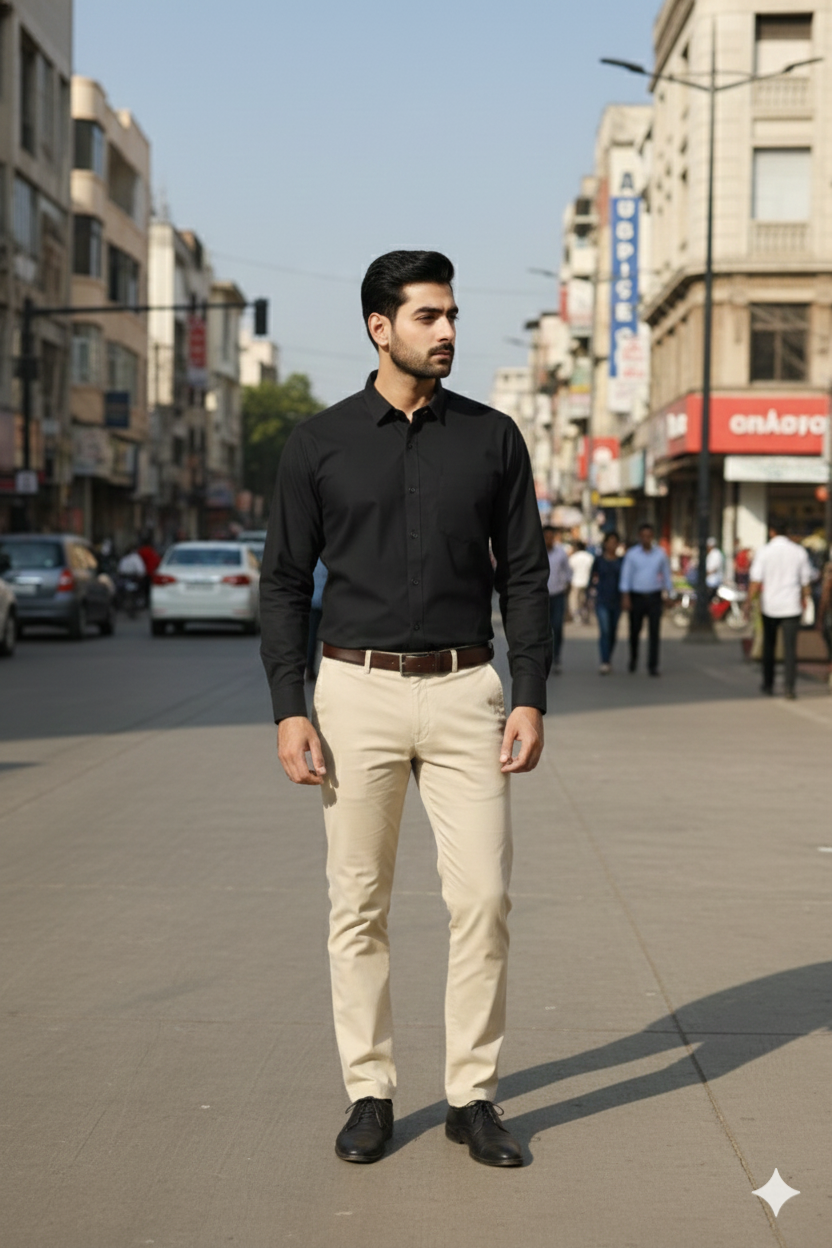 Men’s Solid Black Cotton Shirt | Premium Classic Formal Shirt | Natural Fab