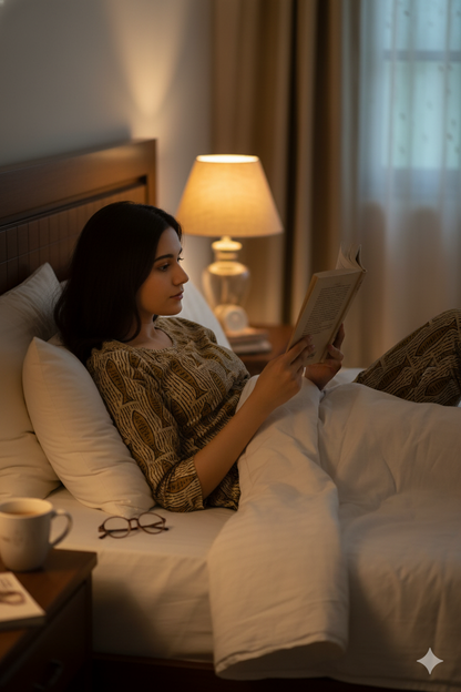 Brown Hand Block Printed Cotton Night Suit for Women – 2-Piece Sleepwear Set with Kurti & Pant