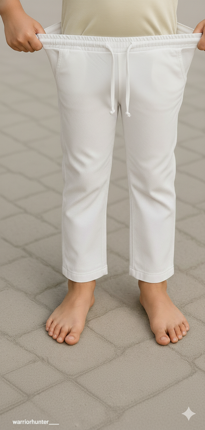 Kids White Cotton Pajama Pants with Elastic Waist & 2 Pockets – Comfortable Daily & Ethnic Wear for Boys