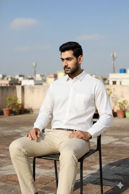 Men’s Classic White Cotton Shirt | Premium Solid Formal Shirt | Natural Fab