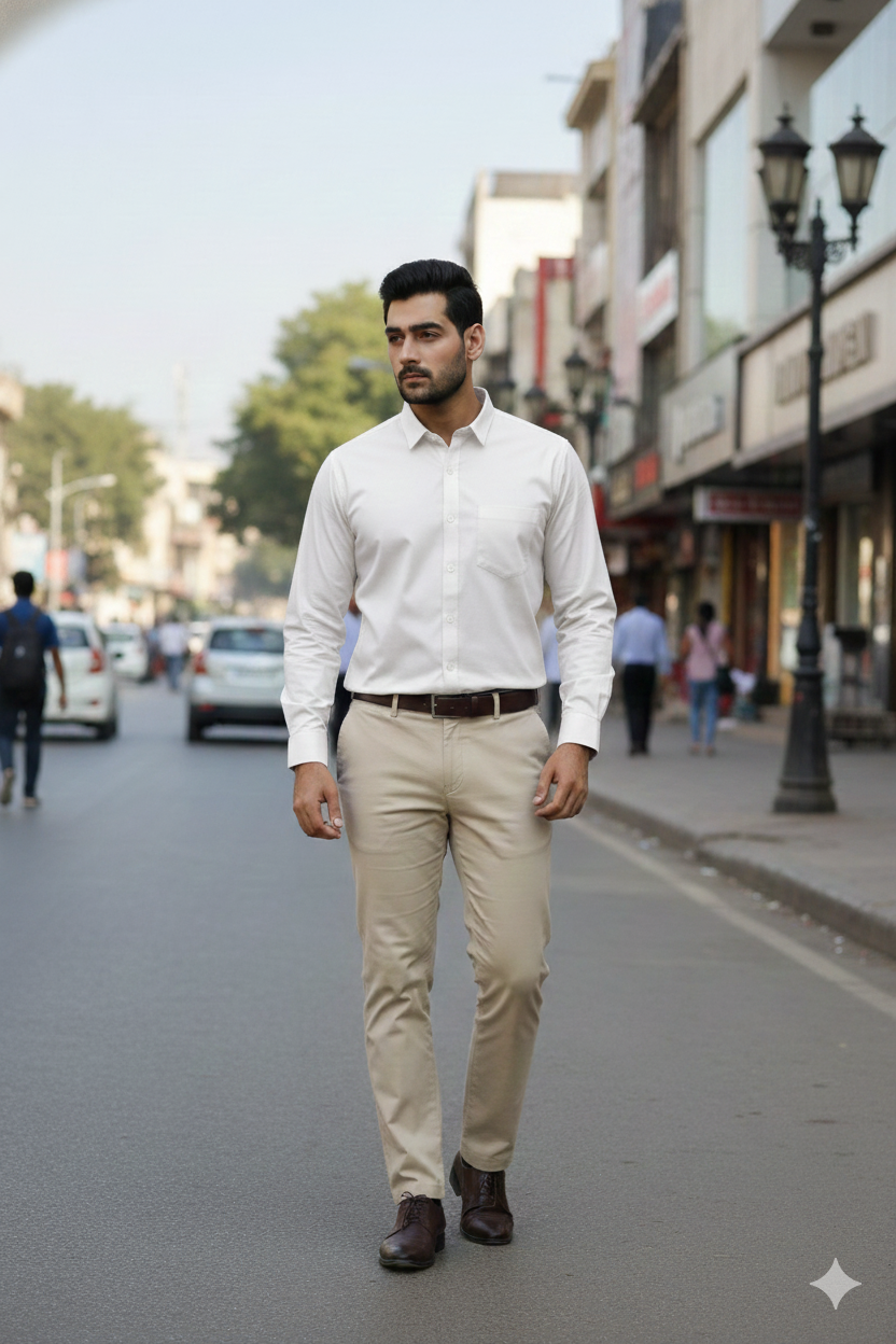 Men’s Classic White Cotton Shirt | Premium Solid Formal Shirt | Natural Fab