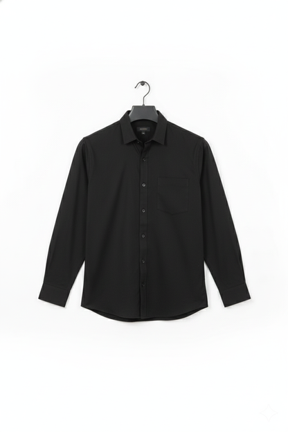 Men’s Solid Black Cotton Shirt | Premium Classic Formal Shirt | Natural Fab