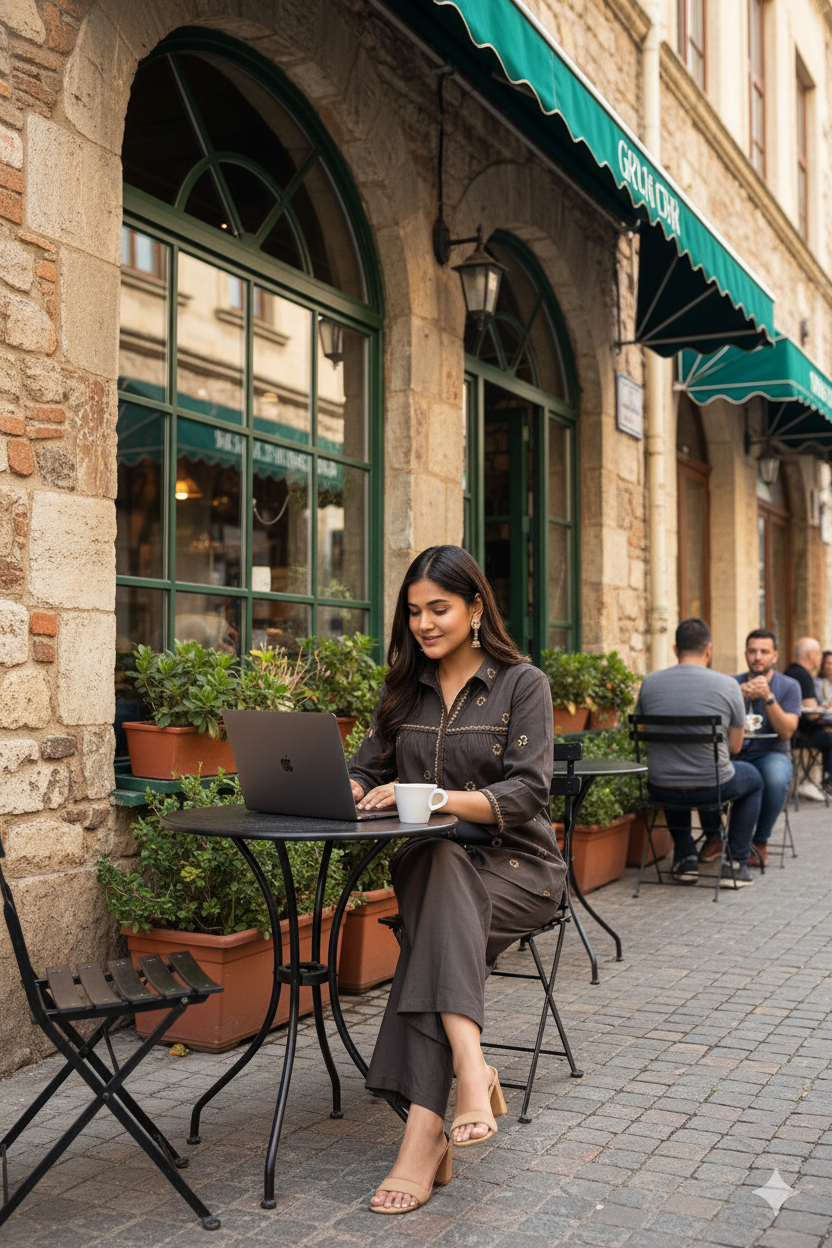 Brown Cotton Embroidered Co-ord Set for Women – Elegant Two-Piece Indo-Western Outfit