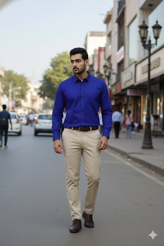 Men’s Royal Blue Cotton Shirt | Premium Solid Formal Shirt for Office & Casual Wear | Natural Fab