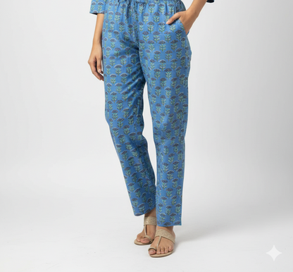 Every Day Blue Cotton Kurta Pant Set for Women – Handblock Printed Daily Wear Outfit