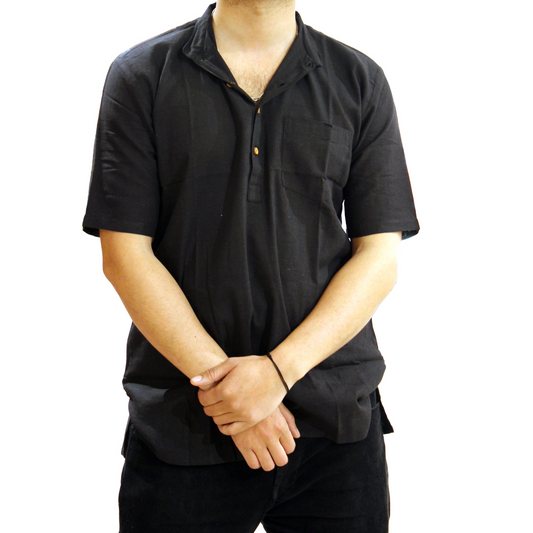 Men's Black Khadi Short Kurta