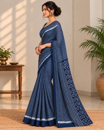 Natural Fab Mal Mal Cotton Hand Block Printed Saree with Blouse | 6.30 m